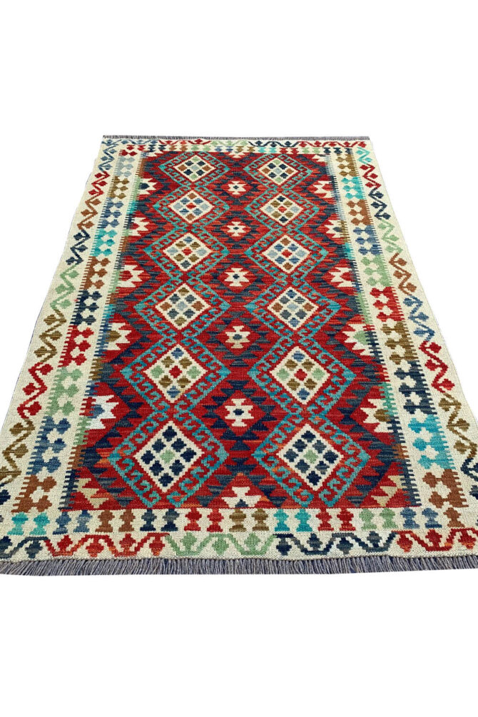 New Afghan Chobi Hand Woven Veg Dyed Wool Kilim Area Rug 5.0 x 3.3 Ft (1816 HM) - Image 2