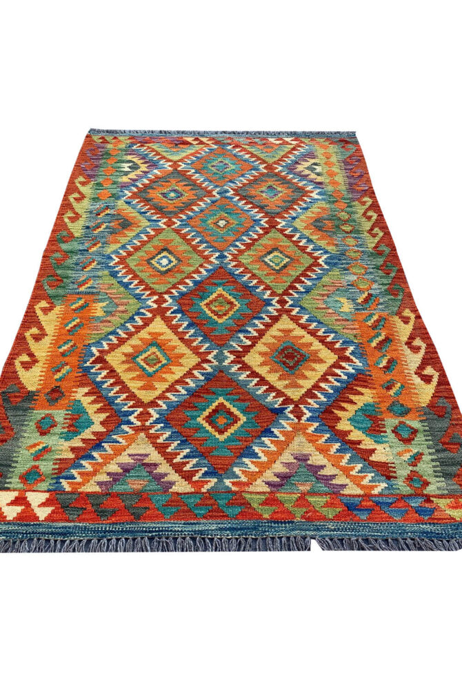 New Afghan Chobi Hand Woven Veg Dyed Wool Kilim Area Rug 5.1 x 3.7 Ft (1791 HM) - Image 2