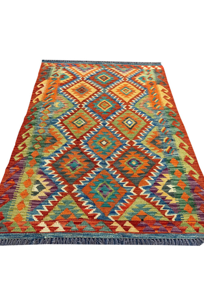 New Afghan Chobi Hand Woven Veg Dyed Wool Kilim Area Rug 5.1 x 3.7 Ft (1791 HM) - Image 3