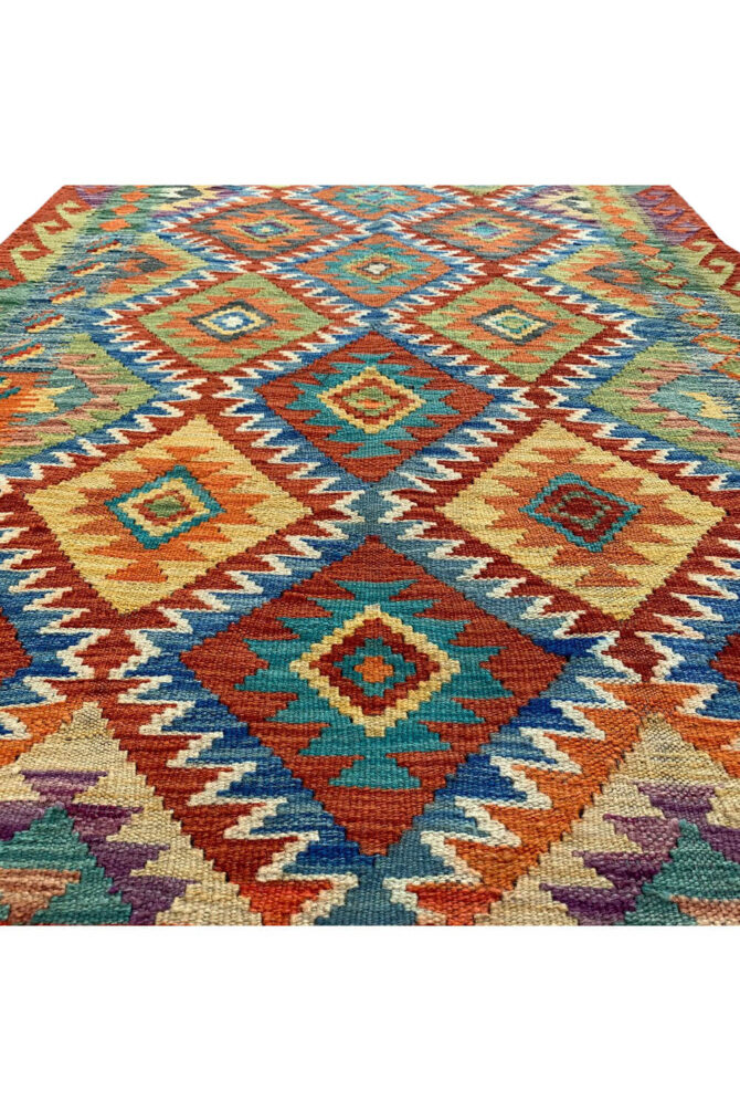 New Afghan Chobi Hand Woven Veg Dyed Wool Kilim Area Rug 5.1 x 3.7 Ft (1791 HM) - Image 4