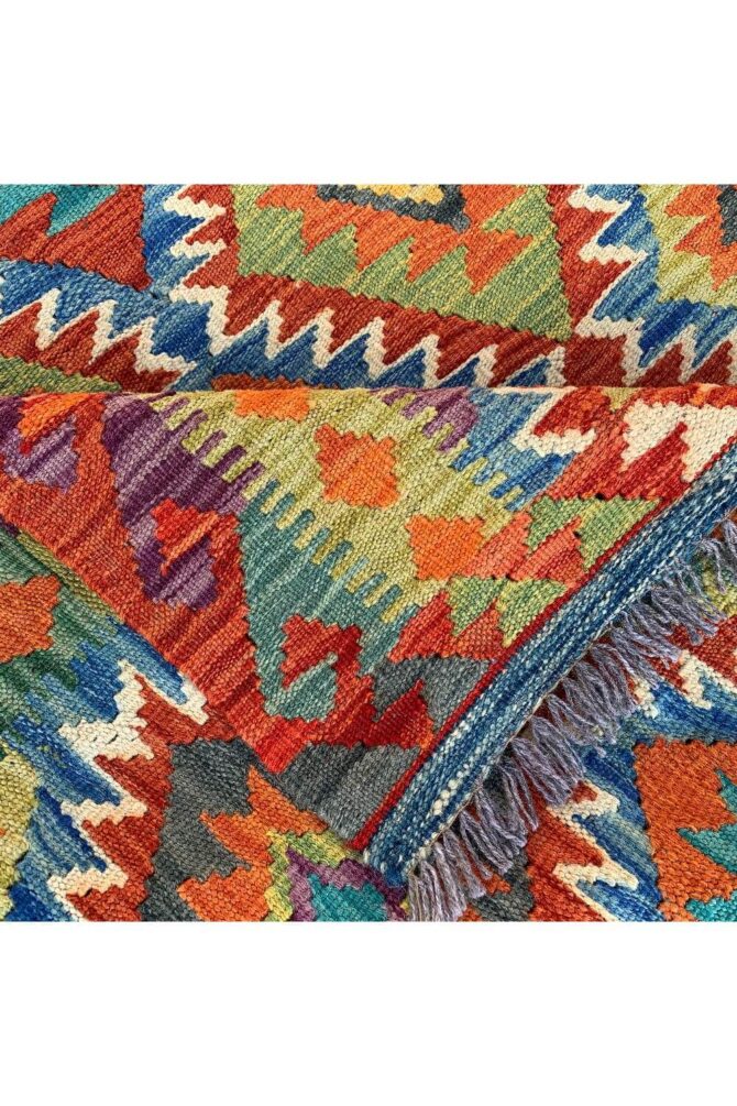New Afghan Chobi Hand Woven Veg Dyed Wool Kilim Area Rug 5.1 x 3.7 Ft (1791 HM) - Image 8