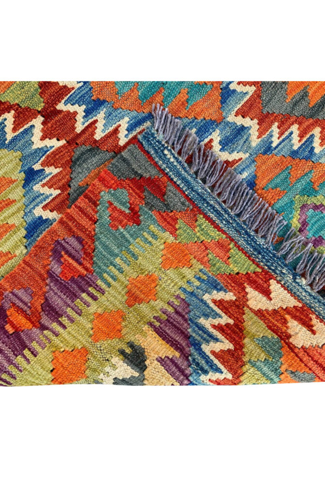 New Afghan Chobi Hand Woven Veg Dyed Wool Kilim Area Rug 5.1 x 3.7 Ft (1791 HM) - Image 9