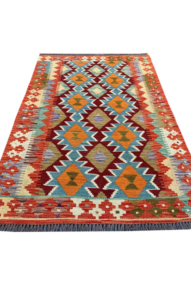 New Afghan Chobi Hand Woven Veg Dyed Wool Kilim Area Rug 4.10 x 3.4 Ft (1793 HM) - Image 3