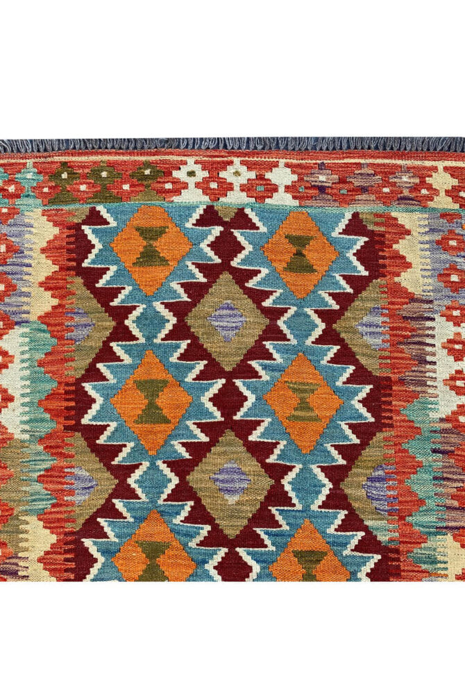 New Afghan Chobi Hand Woven Veg Dyed Wool Kilim Area Rug 4.10 x 3.4 Ft (1793 HM) - Image 6