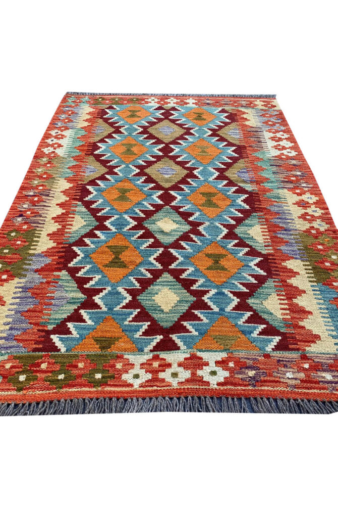 New Afghan Chobi Hand Woven Veg Dyed Wool Kilim Area Rug 4.10 x 3.4 Ft (1793 HM) - Image 4