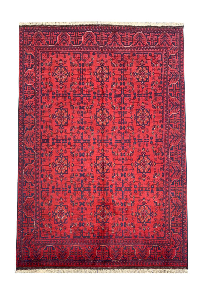 Authentic Hand Knotted Afghan Khal Muhammadi Wool Area Rug 7.9 X 5.9 Ft (855 HM)