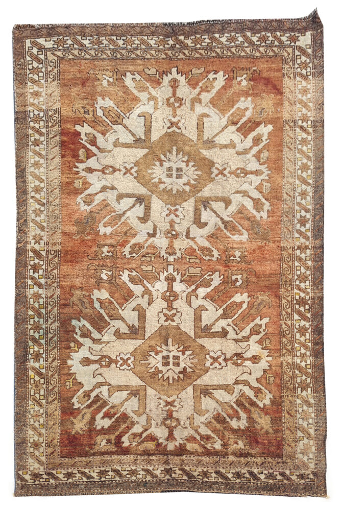 Authentic Hand Knotted Antique Kurdi Wool Area Rug 7.5 x 4.8 Ft (1196 Ger-4)