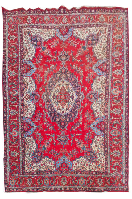 Authentic Hand Knotted Vintage Tabreez Wool Area Rug 14.1 x 9.4 Ft (1544 Ger-4)