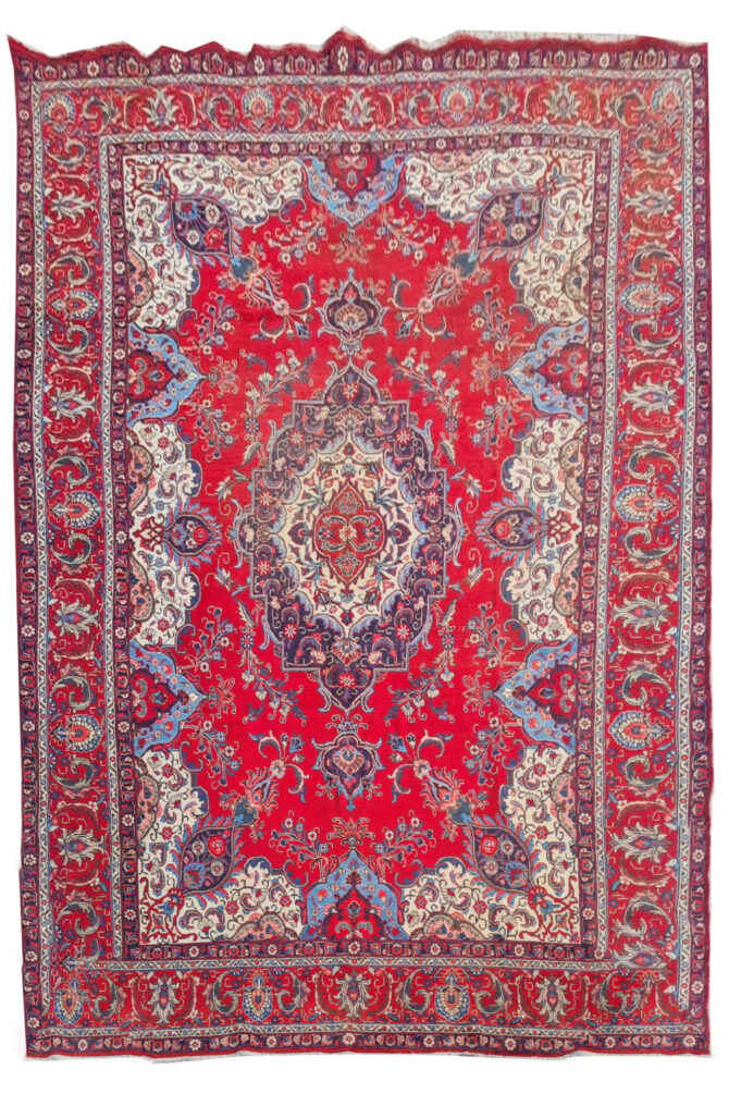 Authentic Hand Knotted Vintage Tabreez Wool Area Rug 14.1 x 9.4 Ft (1544 Ger-4)