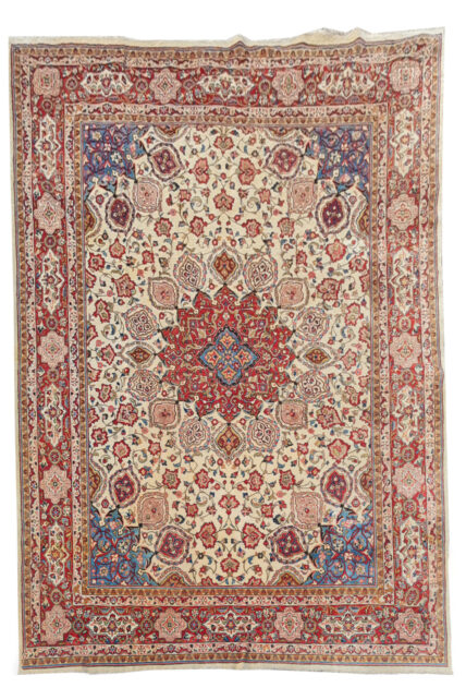 Authentic Hand Knotted Vintage Tabreez Wool Area Rug 12.8 x 8.6 Ft (1553 Ger-4)