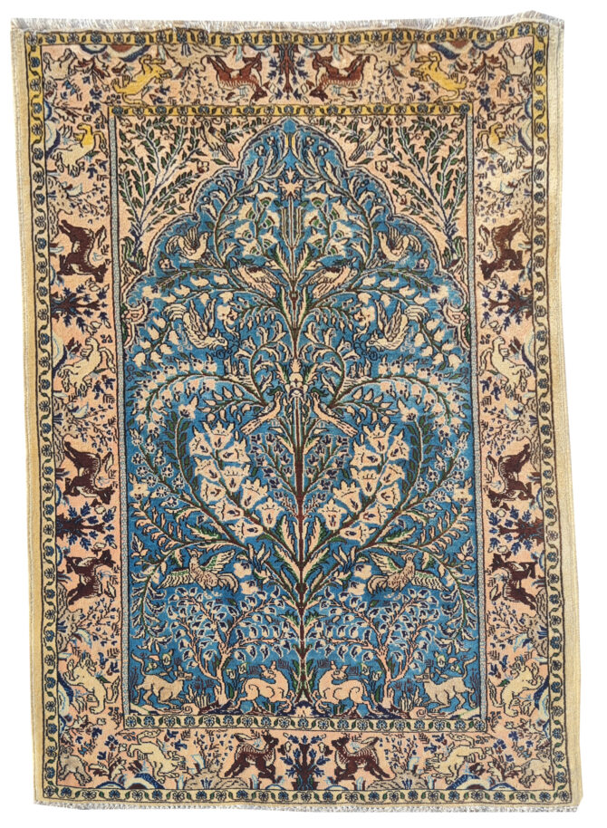 Authentic Hand Knotted Vintage Pashmin Koum Hunting Pictorial Wool Area Rug 5.6 x 3.5 Ft (1759 Ger-4)