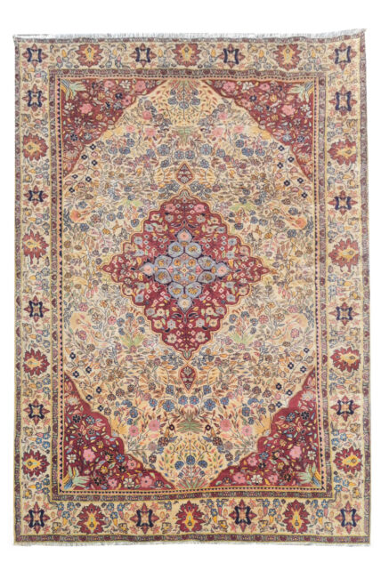Authentic Hand Knotted Vintage Double Knot Wool Area Rug 7.4 x 4.6 Ft (1187 Ger-4)