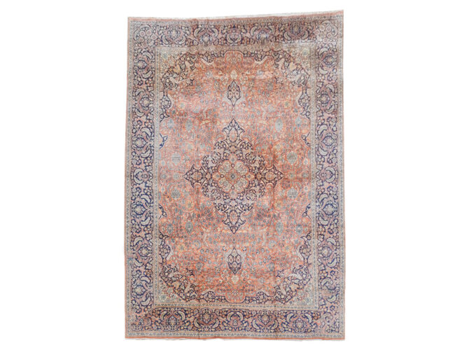 Distressed Hand Knotted Vintage Kashmiri Wool Area Rug 13.7 x 9.7 Ft (159 Ger-4) - Image 3