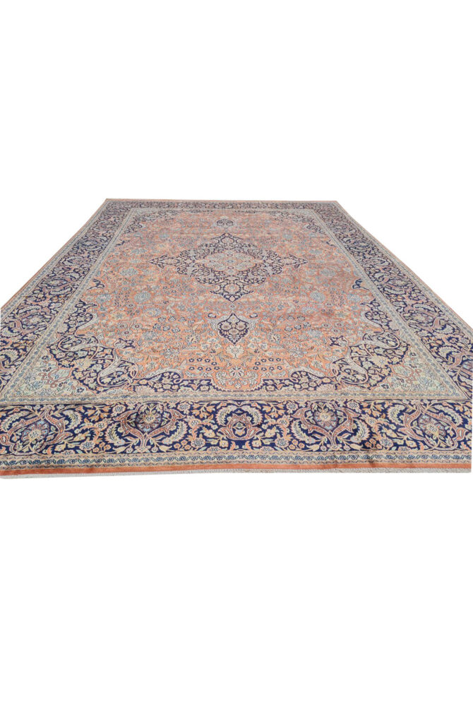 Distressed Hand Knotted Vintage Kashmiri Wool Area Rug 13.7 x 9.7 Ft (159 Ger-4) - Image 4