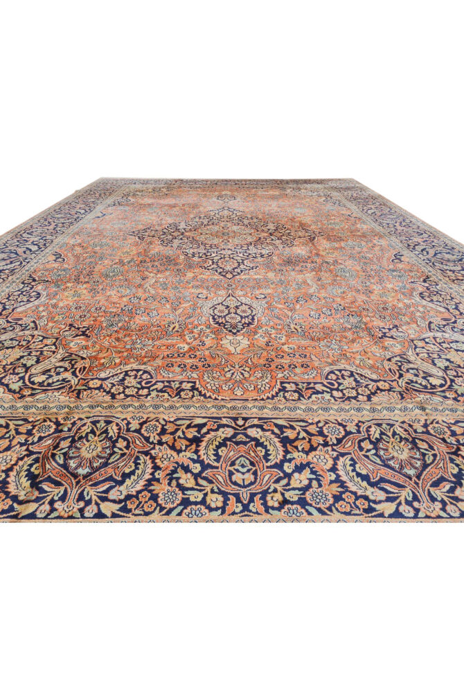 Distressed Hand Knotted Vintage Kashmiri Wool Area Rug 13.7 x 9.7 Ft (159 Ger-4) - Image 7