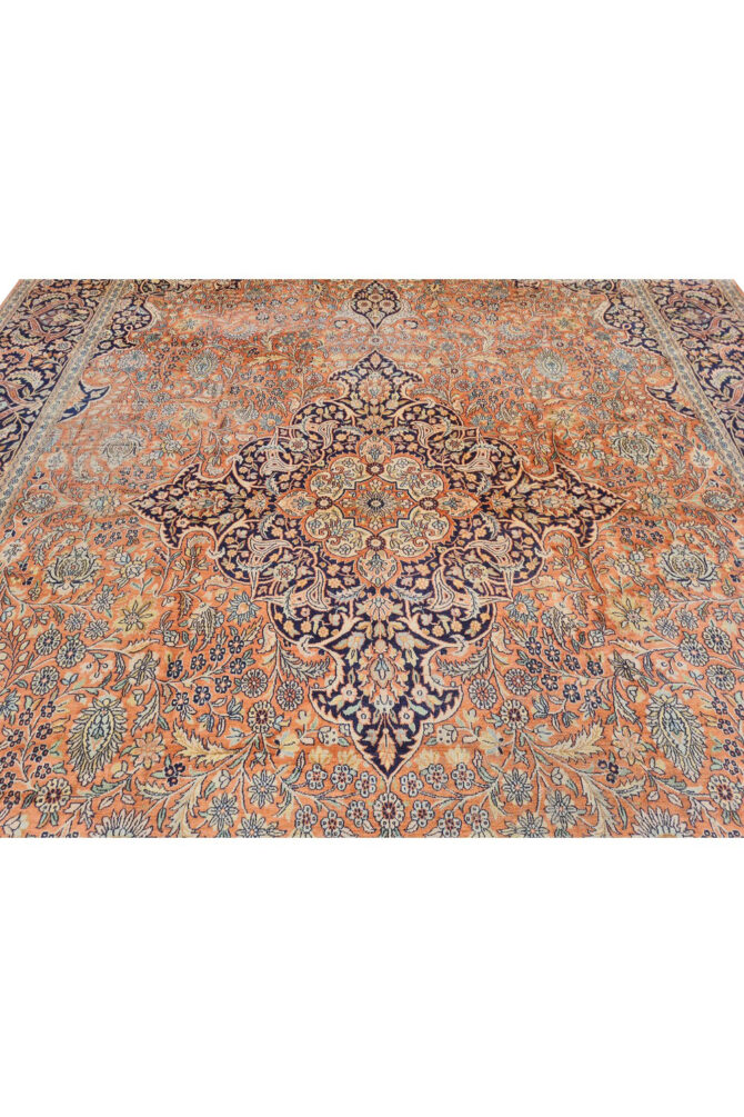 Distressed Hand Knotted Vintage Kashmiri Wool Area Rug 13.7 x 9.7 Ft (159 Ger-4) - Image 9