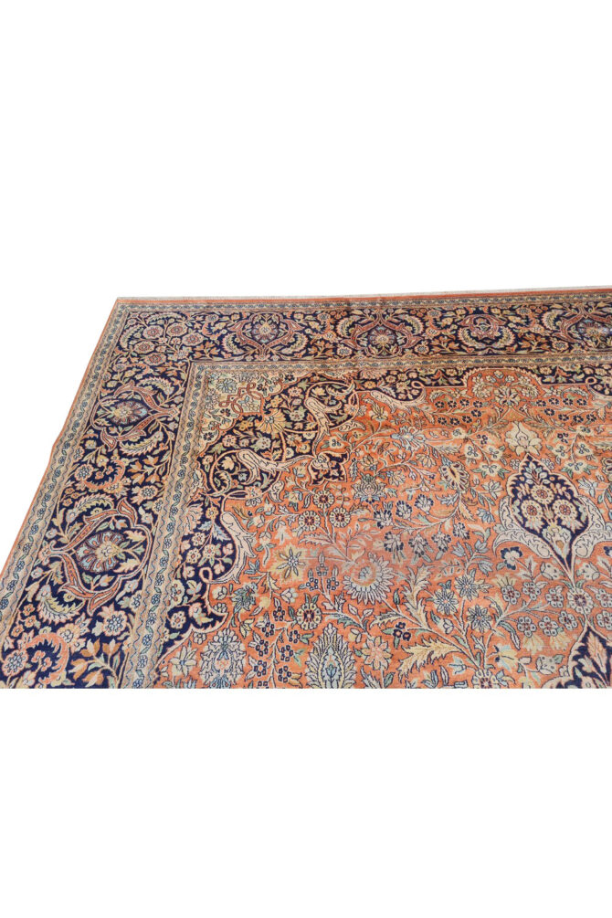 Distressed Hand Knotted Vintage Kashmiri Wool Area Rug 13.7 x 9.7 Ft (159 Ger-4) - Image 10