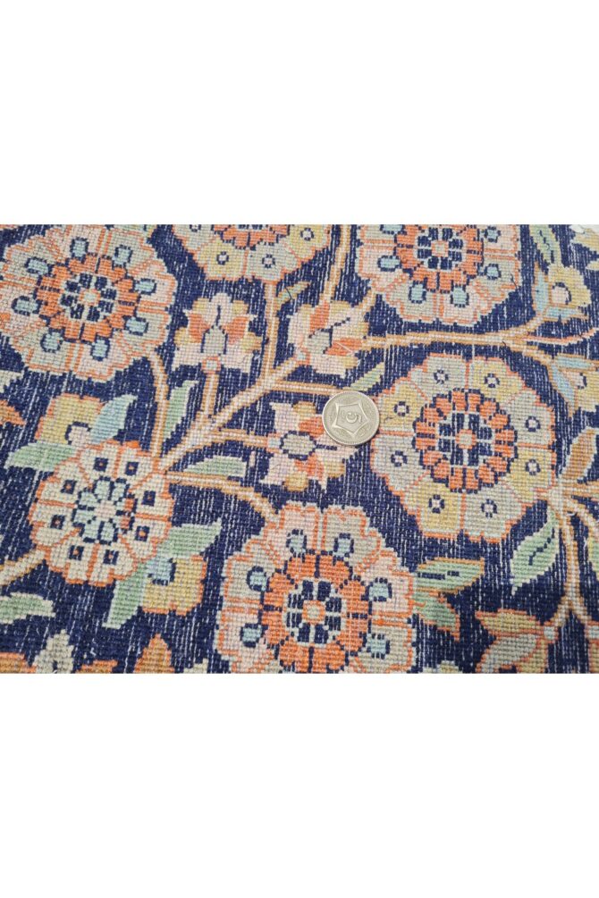 Distressed Hand Knotted Vintage Kashmiri Wool Area Rug 13.7 x 9.7 Ft (159 Ger-4) - Image 13