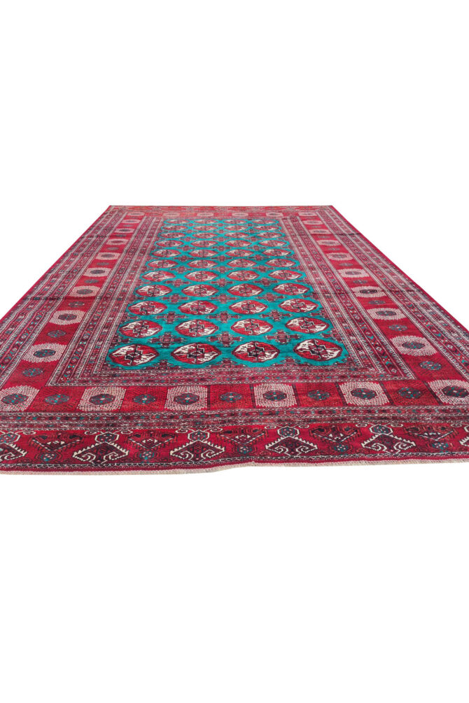 Distressed Hand Knotted Vintage Turkmen Sara Wool Area Rug 11.11 x 8.5 Ft (174 Ger-4) - Image 4