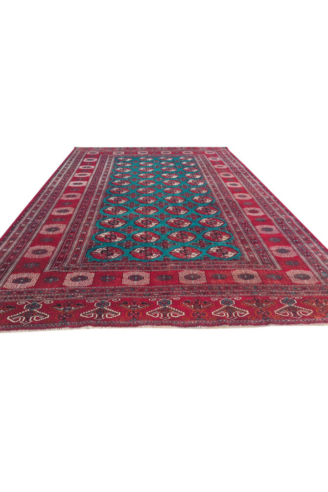 Distressed Hand Knotted Vintage Turkmen Sara Wool Area Rug 11.11 x 8.5 Ft (174 Ger-4) - Image 5