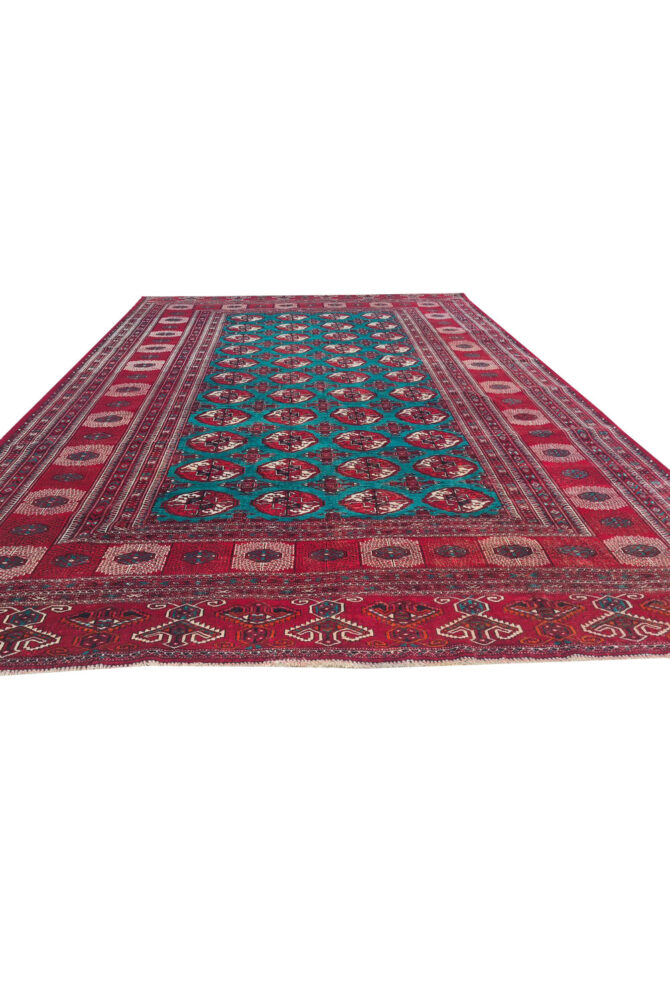 Distressed Hand Knotted Vintage Turkmen Sara Wool Area Rug 11.11 x 8.5 Ft (174 Ger-4) - Image 6