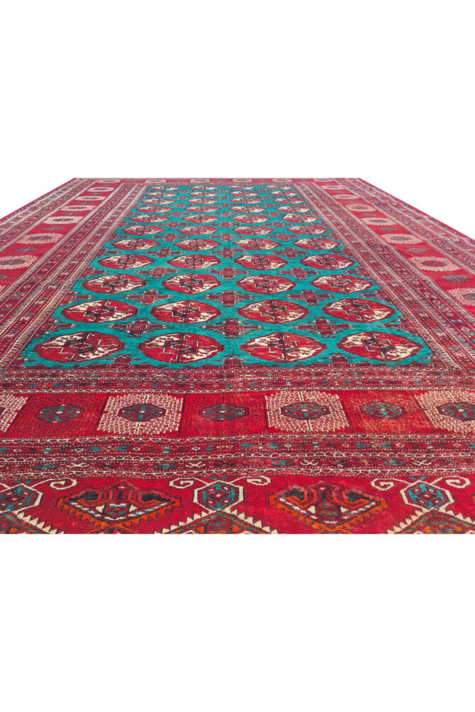 Distressed Hand Knotted Vintage Turkmen Sara Wool Area Rug 11.11 x 8.5 Ft (174 Ger-4) - Image 7