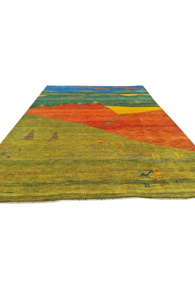 Authentic Hand Knotted Vintage Indo Gabbah Pictorial Wool Area Rug 7.5 x 5.7 Ft (1468 Ger-4) - Image 5