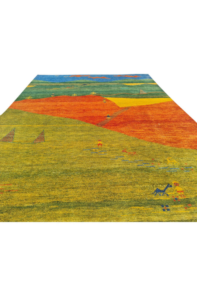 Authentic Hand Knotted Vintage Indo Gabbah Pictorial Wool Area Rug 7.5 x 5.7 Ft (1468 Ger-4) - Image 6