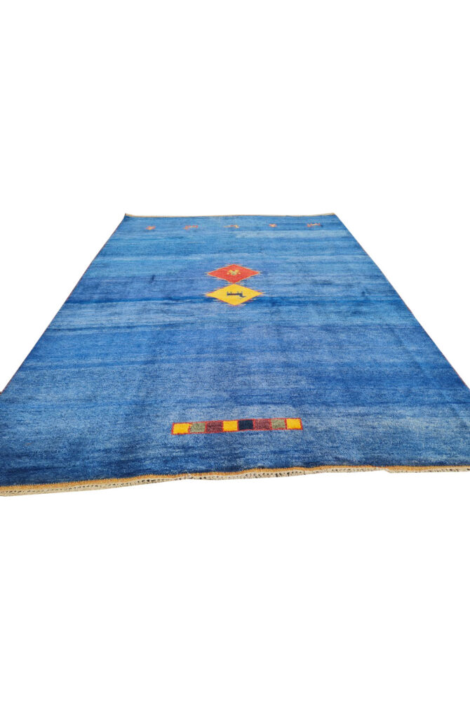 Authentic Hand Knotted Vintage Indo Gabbah Pictorial Wool Area Rug 8.0 x 5.9 Ft (1482 Ger-4) - Image 2