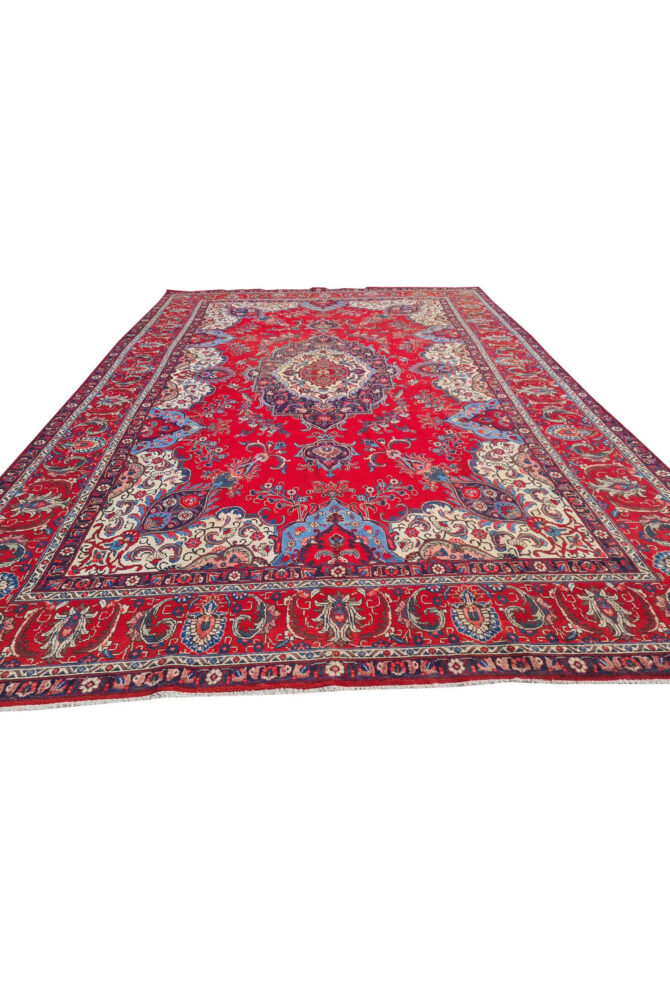 Authentic Hand Knotted Vintage Tabreez Wool Area Rug 14.1 x 9.4 Ft (1544 Ger-4) - Image 4