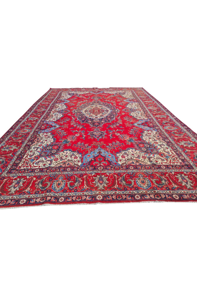 Authentic Hand Knotted Vintage Tabreez Wool Area Rug 14.1 x 9.4 Ft (1544 Ger-4) - Image 5