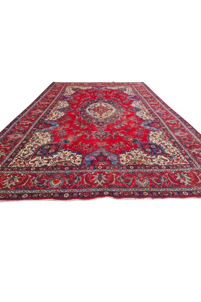 Authentic Hand Knotted Vintage Tabreez Wool Area Rug 14.1 x 9.4 Ft (1544 Ger-4) - Image 6