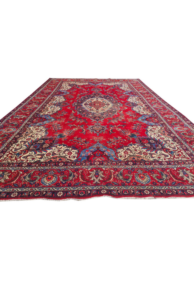 Authentic Hand Knotted Vintage Tabreez Wool Area Rug 14.1 x 9.4 Ft (1544 Ger-4) - Image 7