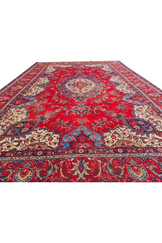 Authentic Hand Knotted Vintage Tabreez Wool Area Rug 14.1 x 9.4 Ft (1544 Ger-4) - Image 8