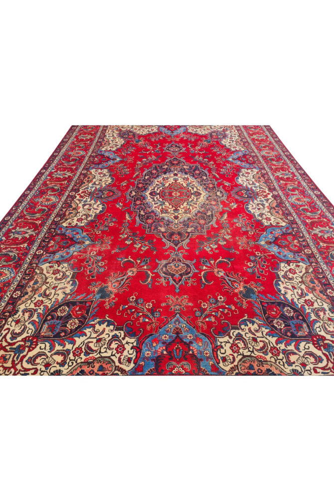 Authentic Hand Knotted Vintage Tabreez Wool Area Rug 14.1 x 9.4 Ft (1544 Ger-4) - Image 9