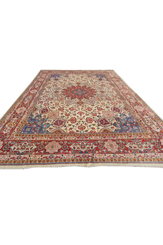Authentic Hand Knotted Vintage Tabreez Wool Area Rug 12.8 x 8.6 Ft (1553 Ger-4) - Image 3