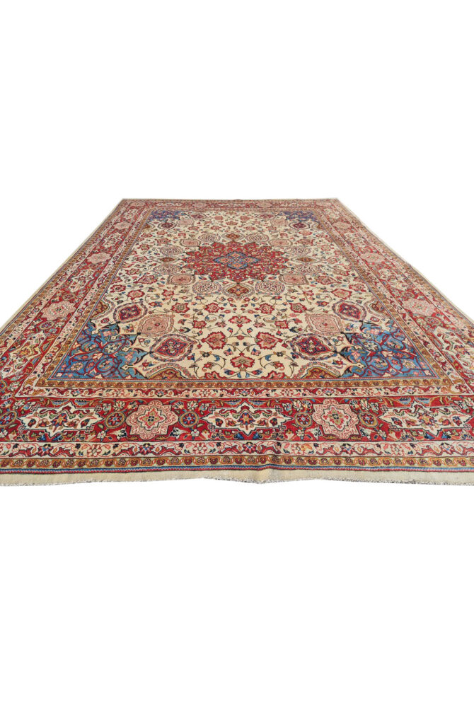 Authentic Hand Knotted Vintage Tabreez Wool Area Rug 12.8 x 8.6 Ft (1553 Ger-4) - Image 4