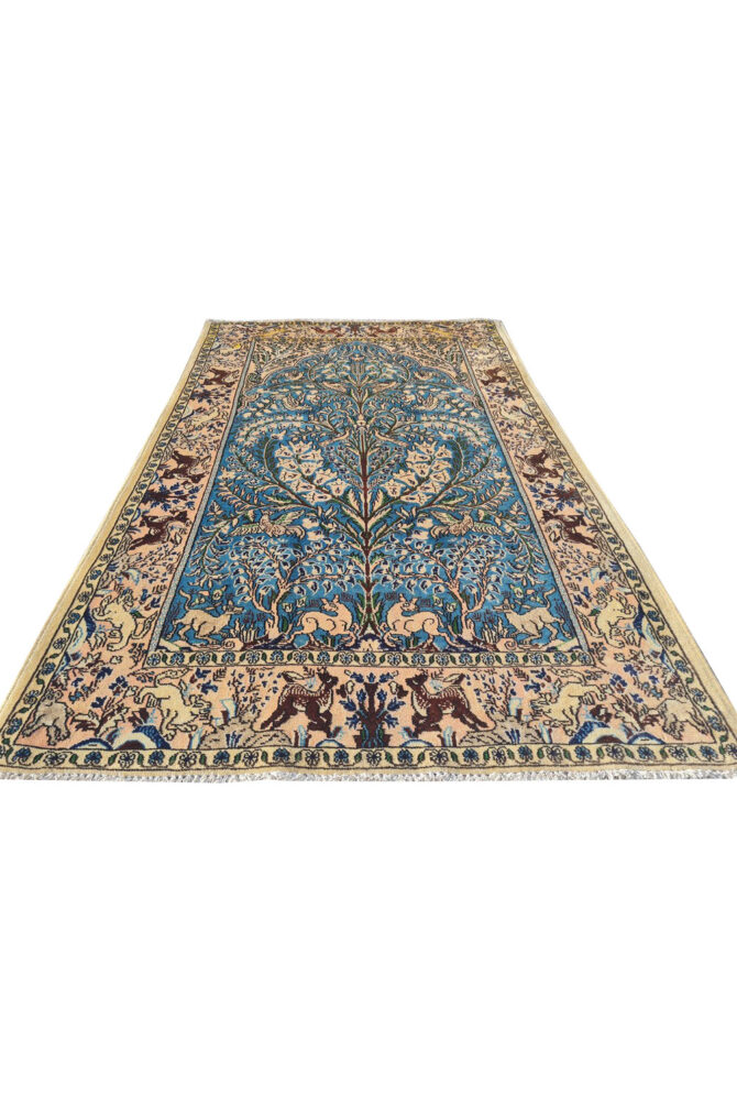 Authentic Hand Knotted Vintage Pashmin Koum Hunting Pictorial Wool Area Rug 5.6 x 3.5 Ft (1759 Ger-4) - Image 3