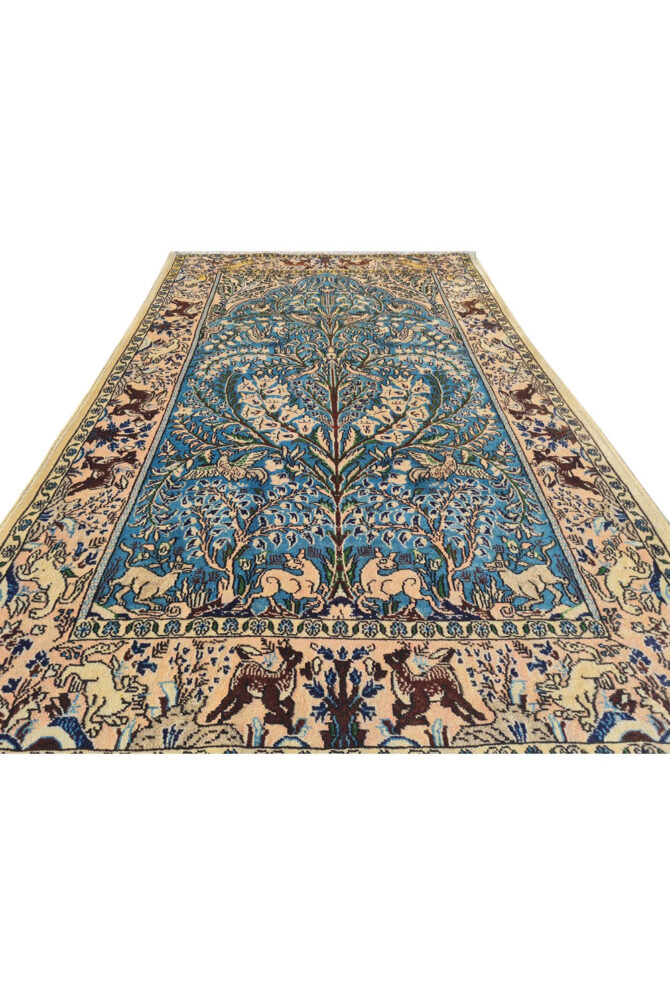 Authentic Hand Knotted Vintage Pashmin Koum Hunting Pictorial Wool Area Rug 5.6 x 3.5 Ft (1759 Ger-4) - Image 4