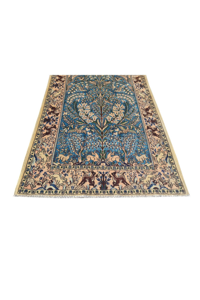 Authentic Hand Knotted Vintage Pashmin Koum Hunting Pictorial Wool Area Rug 5.6 x 3.5 Ft (1759 Ger-4) - Image 6