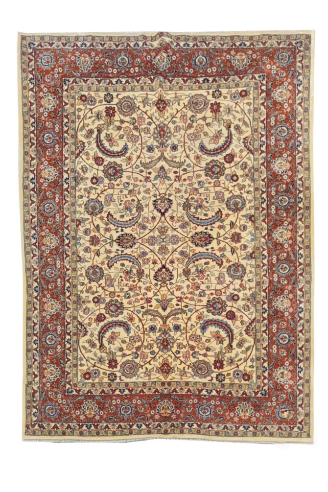 Authentic Hand Knotted Vintage Indo Wool Area Rug 8.0 x 5.9 Ft