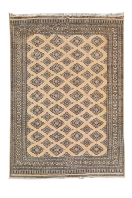 Authentic Hand Knotted Vintage Pakistani Bokhara Jhaldar Wool Area Rug 9.10 x 6.9 Ft