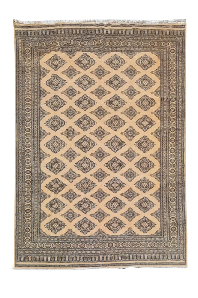 Authentic Hand Knotted Vintage Pakistani Bokhara Jhaldar Wool Area Rug 9.10 x 6.9 Ft