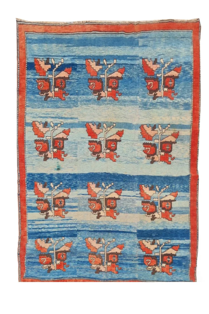 Authentic Hand Knotted Vintage Kurdi Wool Area Rug 9.10 x 7.0 Ft