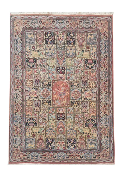Authentic Hand Knotted Vintage Double Knot Pictorial Wool Area Rug 7.2 x 4.5 Ft