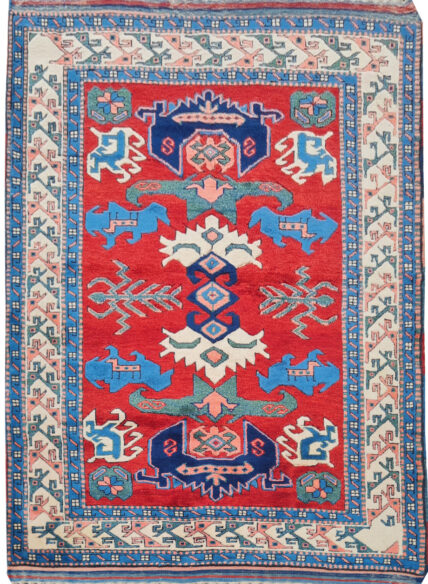 Authentic Hand Knotted Vintage Kurdi Wool Area Rug 5.5 x 4.0 Ft