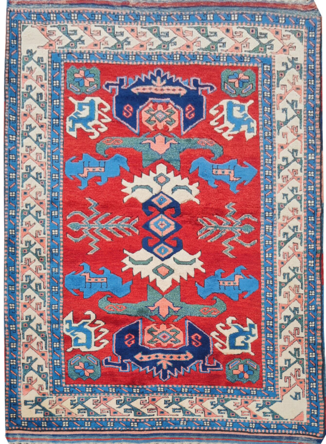 Authentic Hand Knotted Vintage Kurdi Wool Area Rug 5.5 x 4.0 Ft