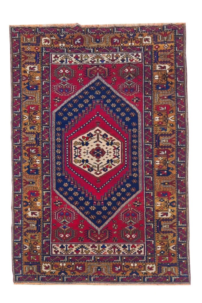 Amazing Hand Knotted Vintage Turkish Pictorial Wool Area Rug 7 x 4 Ft