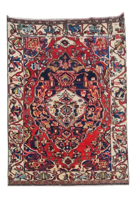Amazing Hand Knotted Vintage Baghtiyaar Wool Area Rug 7 x 4 Ft