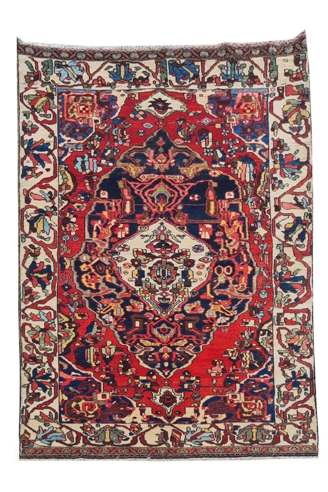 Amazing Hand Knotted Vintage Baghtiyaar Wool Area Rug 7 x 4 Ft